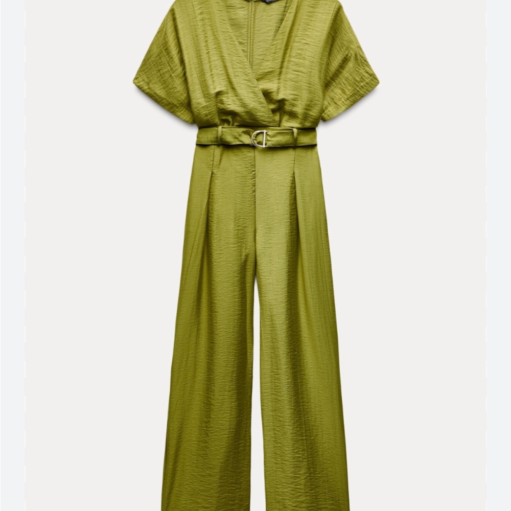 Zara Belted Wide Leg Jumpsuit . Olive Green. Size L - Picture 5 of 6